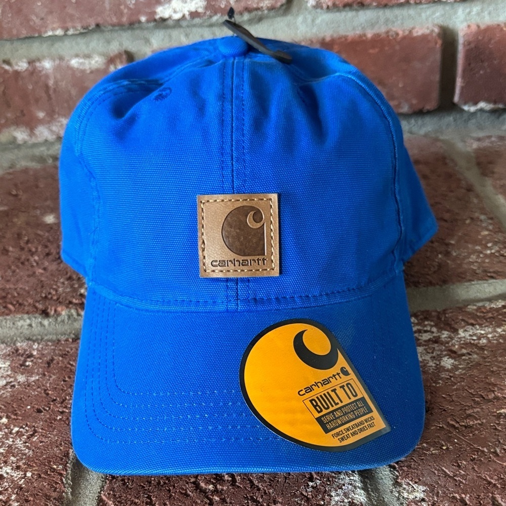 Carhartt Bright Blue Canvas Cap with Leather Logo Patch 100% Cotton Hardworking